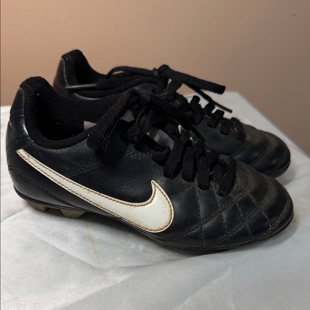 Nike Kids Black Soccer Cleats with White Swoosh
